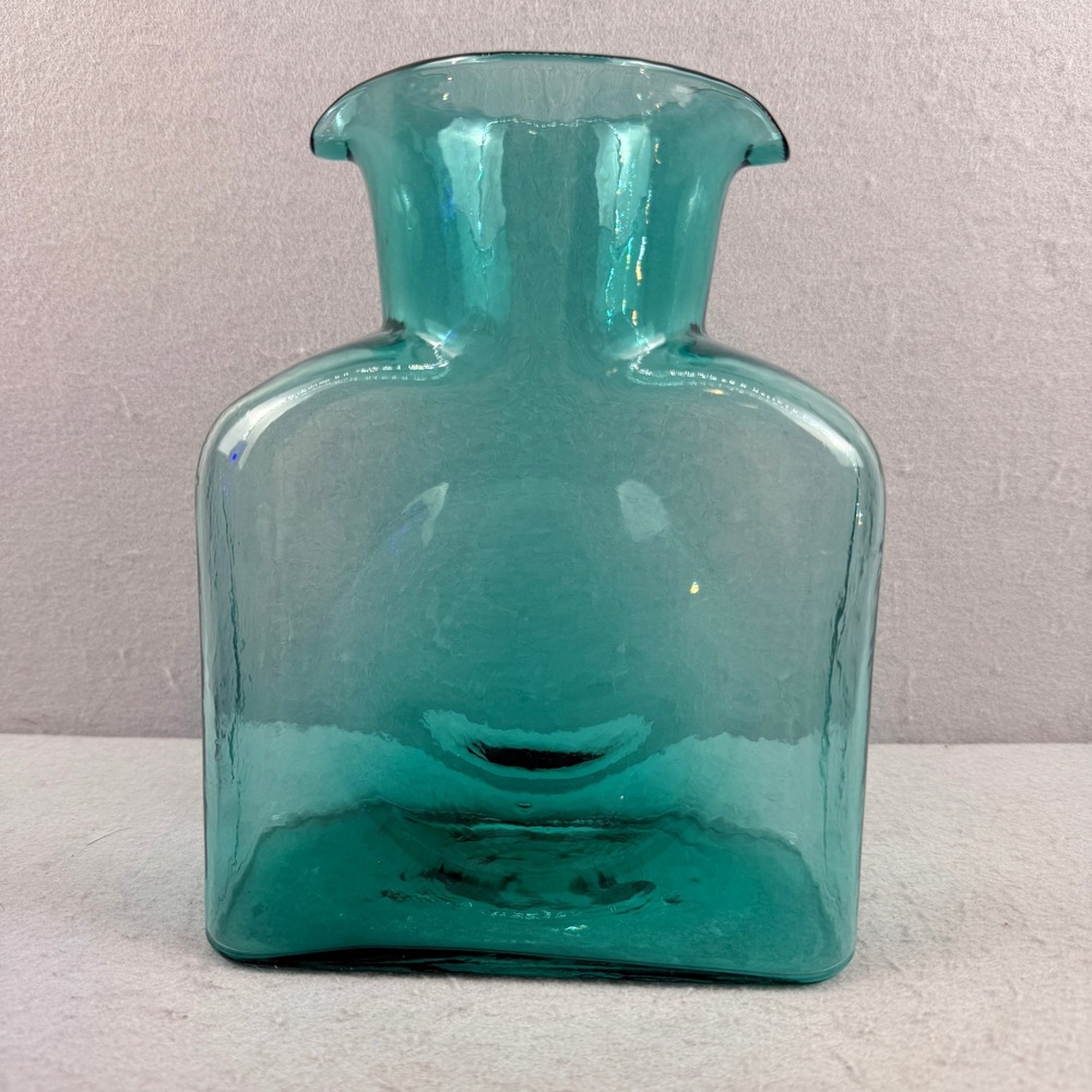 Blenko 384 Teal Blue Glass Water Bottle Carafe Winslow Anderson 8 inch - Picture 2 of 6
